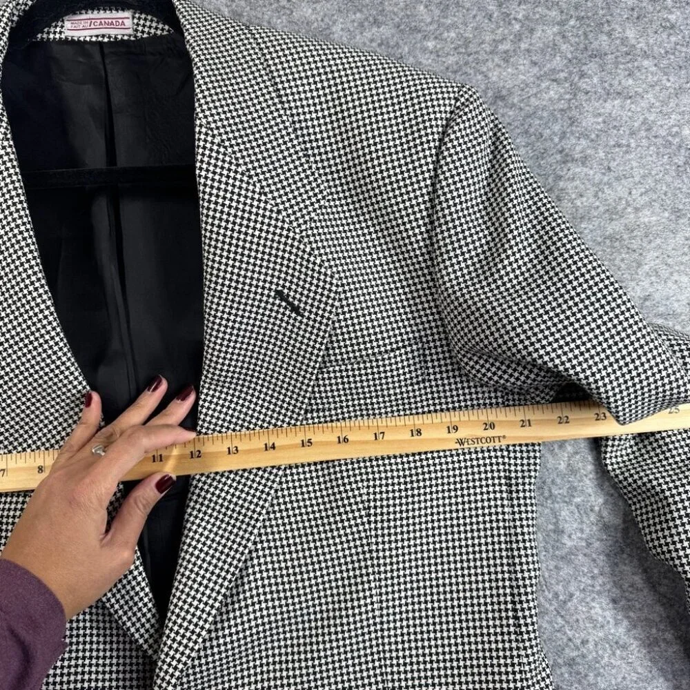 Vintage Black White Wool Houndstooth Checkered Academia Double Breasted Blazer - Picture 9 of 16